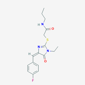 molecular formula C17H20FN3O2S B282588 2-{[1-ethyl-4-(4-fluorobenzylidene)-5-oxo-4,5-dihydro-1H-imidazol-2-yl]sulfanyl}-N-propylacetamide 
