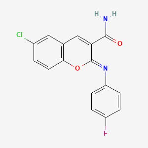 (2Z)-6-chloro-2-[(4-fluorophenyl)imino]-2H-chromene-3-carboxamide