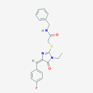 molecular formula C21H20FN3O2S B282590 N-benzyl-2-{[1-ethyl-4-(4-fluorobenzylidene)-5-oxo-4,5-dihydro-1H-imidazol-2-yl]sulfanyl}acetamide 