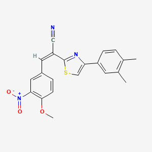 molecular formula C21H17N3O3S B2825905 (Z)-2-(4-(3,4-dimethylphenyl)thiazol-2-yl)-3-(4-methoxy-3-nitrophenyl)acrylonitrile CAS No. 476673-62-8
