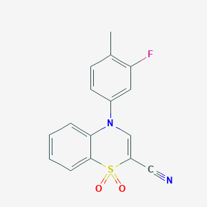 molecular formula C16H11FN2O2S B2825916 4-(3-fluoro-4-methylphenyl)-4H-benzo[b][1,4]thiazine-2-carbonitrile 1,1-dioxide CAS No. 1207023-57-1