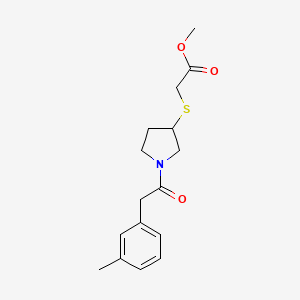 molecular formula C16H21NO3S B2825919 Methyl 2-((1-(2-(m-tolyl)acetyl)pyrrolidin-3-yl)thio)acetate CAS No. 1795299-08-9