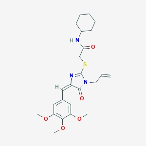 molecular formula C24H31N3O5S B282593 2-{[1-allyl-5-oxo-4-(3,4,5-trimethoxybenzylidene)-4,5-dihydro-1H-imidazol-2-yl]sulfanyl}-N-cyclohexylacetamide 