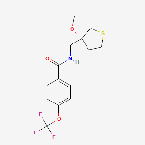 molecular formula C14H16F3NO3S B2825933 N-((3-methoxytetrahydrothiophen-3-yl)methyl)-4-(trifluoromethoxy)benzamide CAS No. 1448122-42-6
