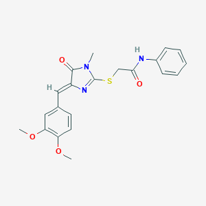 molecular formula C21H21N3O4S B282594 2-{[4-(3,4-dimethoxybenzylidene)-1-methyl-5-oxo-4,5-dihydro-1H-imidazol-2-yl]sulfanyl}-N-phenylacetamide 