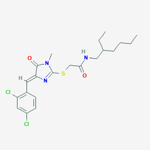 molecular formula C21H27Cl2N3O2S B282595 2-{[4-(2,4-dichlorobenzylidene)-1-methyl-5-oxo-4,5-dihydro-1H-imidazol-2-yl]sulfanyl}-N-(2-ethylhexyl)acetamide 