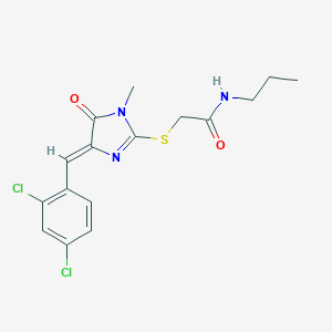 molecular formula C16H17Cl2N3O2S B282596 2-{[4-(2,4-dichlorobenzylidene)-1-methyl-5-oxo-4,5-dihydro-1H-imidazol-2-yl]sulfanyl}-N-propylacetamide 