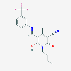 molecular formula C19H18F3N3O2 B2825977 (5Z)-1-丁基-4-甲基-2,6-二氧代-5-({[3-(三氟甲基)苯基]氨基}甲基亚甄)-1,2,5,6-四氢吡啶-3-羧腈 CAS No. 883278-91-9