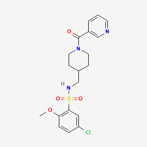 molecular formula C19H22ClN3O4S B2825979 5-chloro-2-methoxy-N-((1-nicotinoylpiperidin-4-yl)methyl)benzenesulfonamide CAS No. 1396794-53-8