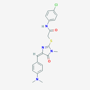 molecular formula C21H21ClN4O2S B282599 N-(4-chlorophenyl)-2-({4-[4-(dimethylamino)benzylidene]-1-methyl-5-oxo-4,5-dihydro-1H-imidazol-2-yl}sulfanyl)acetamide 