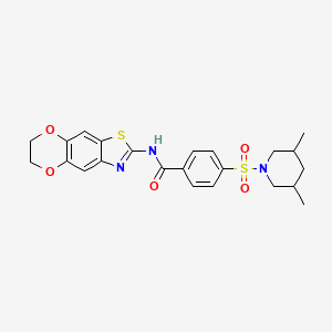 molecular formula C23H25N3O5S2 B2825990 N-(6,7-dihydro-[1,4]dioxino[2',3':4,5]benzo[1,2-d]thiazol-2-yl)-4-((3,5-dimethylpiperidin-1-yl)sulfonyl)benzamide CAS No. 892842-14-7