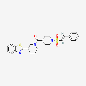 molecular formula C26H29N3O3S2 B2825994 [3-(1,3-Benzothiazol-2-yl)piperidin-1-yl]-[1-[(E)-2-phenylethenyl]sulfonylpiperidin-4-yl]methanone CAS No. 1089592-40-4