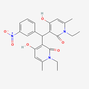 molecular formula C23H25N3O6 B2825995 3,3'-((3-硝基苯基)亚甄)双(1-乙基-4-羟基-6-甲基吡啄-2(1H)-酮) CAS No. 883088-82-2