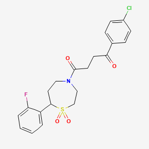 molecular formula C21H21ClFNO4S B2825999 1-(4-Chlorophenyl)-4-(7-(2-fluorophenyl)-1,1-dioxido-1,4-thiazepan-4-yl)butane-1,4-dione CAS No. 2034457-86-6