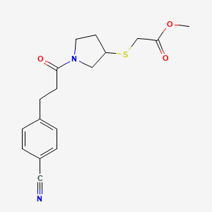 molecular formula C17H20N2O3S B2826012 Methyl 2-((1-(3-(4-cyanophenyl)propanoyl)pyrrolidin-3-yl)thio)acetate CAS No. 2034517-82-1