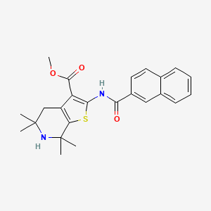 molecular formula C24H26N2O3S B2826013 Methyl 5,5,7,7-tetramethyl-2-(naphthalene-2-carbonylamino)-4,6-dihydrothieno[2,3-c]pyridine-3-carboxylate CAS No. 887900-97-2