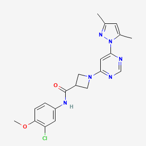 molecular formula C20H21ClN6O2 B2826025 N-(3-chloro-4-methoxyphenyl)-1-(6-(3,5-dimethyl-1H-pyrazol-1-yl)pyrimidin-4-yl)azetidine-3-carboxamide CAS No. 2034473-97-5