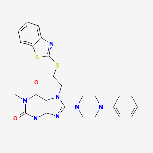 molecular formula C26H27N7O2S2 B2826027 7-(2-(benzo[d]thiazol-2-ylthio)ethyl)-1,3-dimethyl-8-(4-phenylpiperazin-1-yl)-1H-purine-2,6(3H,7H)-dione CAS No. 501352-44-9