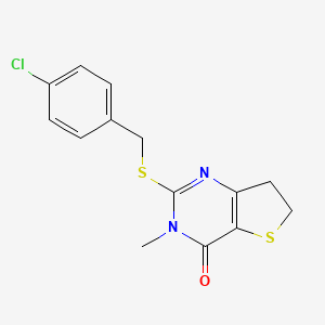 molecular formula C14H13ClN2OS2 B2826031 2-[(4-Chlorophenyl)methylsulfanyl]-3-methyl-6,7-dihydrothieno[3,2-d]pyrimidin-4-one CAS No. 869076-15-3