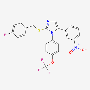 molecular formula C23H15F4N3O3S B2826045 2-((4-fluorobenzyl)thio)-5-(3-nitrophenyl)-1-(4-(trifluoromethoxy)phenyl)-1H-imidazole CAS No. 1226429-12-4