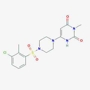 molecular formula C16H19ClN4O4S B2826051 6-[4-(3-Chloro-2-methylphenyl)sulfonylpiperazin-1-yl]-3-methyl-1H-pyrimidine-2,4-dione CAS No. 2320211-48-9