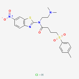 molecular formula C22H27ClN4O5S2 B2826057 N-(2-(dimethylamino)ethyl)-N-(6-nitrobenzo[d]thiazol-2-yl)-4-tosylbutanamide hydrochloride CAS No. 1216457-53-2