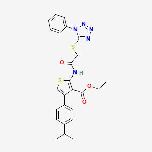 molecular formula C25H25N5O3S2 B2826097 ethyl 4-(4-isopropylphenyl)-2-(2-((1-phenyl-1H-tetrazol-5-yl)thio)acetamido)thiophene-3-carboxylate CAS No. 670268-30-1
