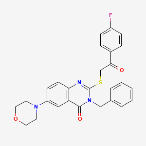 molecular formula C27H24FN3O3S B2826115 3-Benzyl-2-[2-(4-fluorophenyl)-2-oxoethyl]sulfanyl-6-morpholin-4-ylquinazolin-4-one CAS No. 422279-03-6