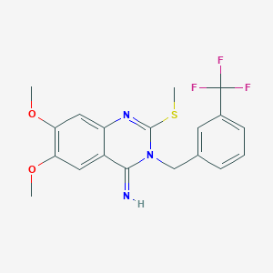 molecular formula C19H18F3N3O2S B2826122 6,7-Dimethoxy-2-methylsulfanyl-3-[[3-(trifluoromethyl)phenyl]methyl]quinazolin-4-imine CAS No. 439094-09-4