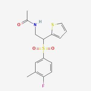 molecular formula C15H16FNO3S2 B2826127 N-[2-[(4-fluoro-3-methylphenyl)sulfonyl]-2-(2-thienyl)ethyl]acetamide CAS No. 946264-64-8