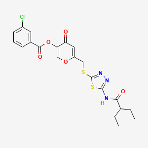 molecular formula C21H20ClN3O5S2 B2826138 6-(((5-(2-ethylbutanamido)-1,3,4-thiadiazol-2-yl)thio)methyl)-4-oxo-4H-pyran-3-yl 3-chlorobenzoate CAS No. 877651-98-4