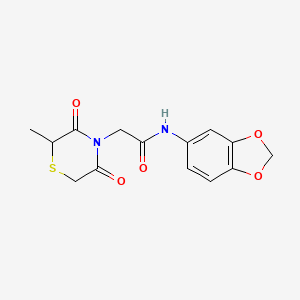 molecular formula C14H14N2O5S B2826141 N-(1,3-benzodioxol-5-yl)-2-(2-methyl-3,5-dioxothiomorpholin-4-yl)acetamide CAS No. 868216-09-5