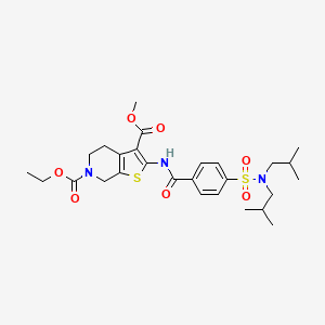 molecular formula C27H37N3O7S2 B2826149 6-乙基-3-甲基-2-(4-(N,N-二异丁基磺酰基)苯甲酰胺基)-4,5-二氢噻吩[2,3-c]吡啶-3,6(7H)-二羧酸酯 CAS No. 449770-48-3