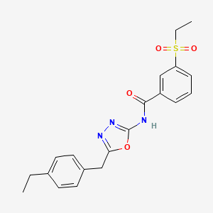 molecular formula C20H21N3O4S B2826159 N-(5-(4-乙基苯甲基)-1,3,4-噁二唑-2-基)-3-(乙磺酰基)苯甲酰胺 CAS No. 1170595-14-8