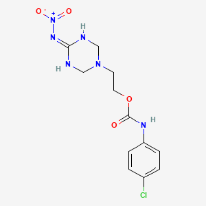 molecular formula C12H15ClN6O4 B2826166 2-(4-(硝基亚胺)-1,3,5-三唑环己烷-1-基)乙基(4-氯苯基)甲酸酯 CAS No. 683802-49-5