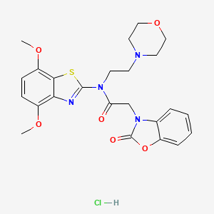 molecular formula C24H27ClN4O6S B2826168 N-(4,7-dimethoxybenzo[d]thiazol-2-yl)-N-(2-morpholinoethyl)-2-(2-oxobenzo[d]oxazol-3(2H)-yl)acetamide hydrochloride CAS No. 1396885-80-5