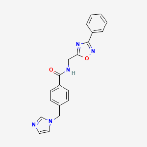 molecular formula C20H17N5O2 B2826182 4-((1H-imidazol-1-yl)methyl)-N-((3-phenyl-1,2,4-oxadiazol-5-yl)methyl)benzamide CAS No. 1226428-01-8