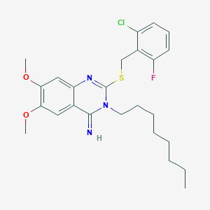 molecular formula C25H31ClFN3O2S B2826184 2-[(2-氯-6-氟苄基)硫基]-6,7-二甲氧基-3-辛基-4(3H)-喹唑啉-4-胺 CAS No. 860789-55-5