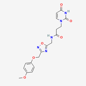 molecular formula C18H19N5O6 B2826187 3-(2,4-dioxo-3,4-dihydropyrimidin-1(2H)-yl)-N-((3-((4-methoxyphenoxy)methyl)-1,2,4-oxadiazol-5-yl)methyl)propanamide CAS No. 1226447-45-5