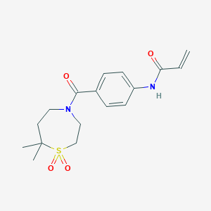 molecular formula C17H22N2O4S B2826188 N-[4-(7,7-Dimethyl-1,1-dioxo-1,4-thiazepane-4-carbonyl)phenyl]prop-2-enamide CAS No. 2361769-11-9