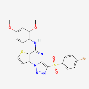 molecular formula C21H16BrN5O4S2 B2826195 3-[(4-bromophenyl)sulfonyl]-N-(2,4-dimethoxyphenyl)thieno[2,3-e][1,2,3]triazolo[1,5-a]pyrimidin-5-amine CAS No. 892751-14-3