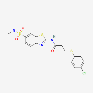 molecular formula C18H18ClN3O3S3 B2826222 3-((4-chlorophenyl)thio)-N-(6-(N,N-dimethylsulfamoyl)benzo[d]thiazol-2-yl)propanamide CAS No. 923678-46-0