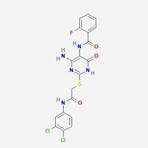 N-(4-amino-2-((2-((3,4-dichlorophenyl)amino)-2-oxoethyl)thio)-6-oxo-1,6-dihydropyrimidin-5-yl)-2-fluorobenzamide