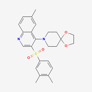 molecular formula C25H28N2O4S B2826231 8-[3-(3,4-Dimethylphenyl)sulfonyl-6-methylquinolin-4-yl]-1,4-dioxa-8-azaspiro[4.5]decane CAS No. 872209-48-8