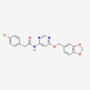 N-(6-(benzo[d][1,3]dioxol-5-ylmethoxy)pyrimidin-4-yl)-2-(4-bromophenyl)acetamide