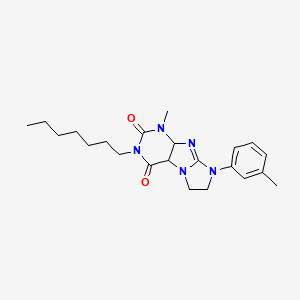 molecular formula C22H29N5O2 B2826241 3-heptyl-1-methyl-8-(3-methylphenyl)-1H,2H,3H,4H,6H,7H,8H-imidazo[1,2-g]purine-2,4-dione CAS No. 872840-09-0