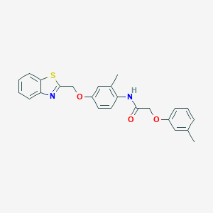 molecular formula C24H22N2O3S B282626 N-[4-(1,3-benzothiazol-2-ylmethoxy)-2-methylphenyl]-2-(3-methylphenoxy)acetamide 