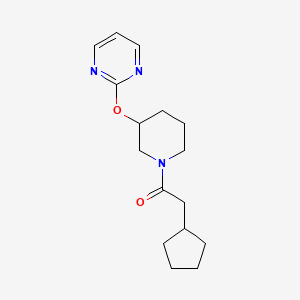 molecular formula C16H23N3O2 B2826262 2-Cyclopentyl-1-(3-(pyrimidin-2-yloxy)piperidin-1-yl)ethanone CAS No. 2034435-03-3