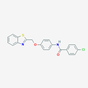 molecular formula C21H15ClN2O2S B282629 N-[4-(1,3-benzothiazol-2-ylmethoxy)phenyl]-4-chlorobenzamide 