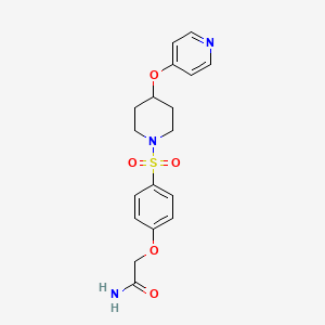 molecular formula C18H21N3O5S B2826293 2-(4-((4-(Pyridin-4-yloxy)piperidin-1-yl)sulfonyl)phenoxy)acetamide CAS No. 2034302-10-6